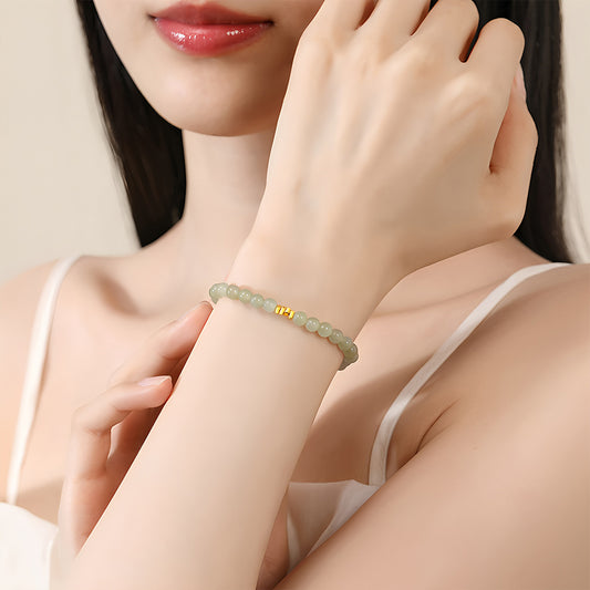 Natural Hetian Jade Broken Gold Classic Jade Bead Bracelet（Bead width 5mm）