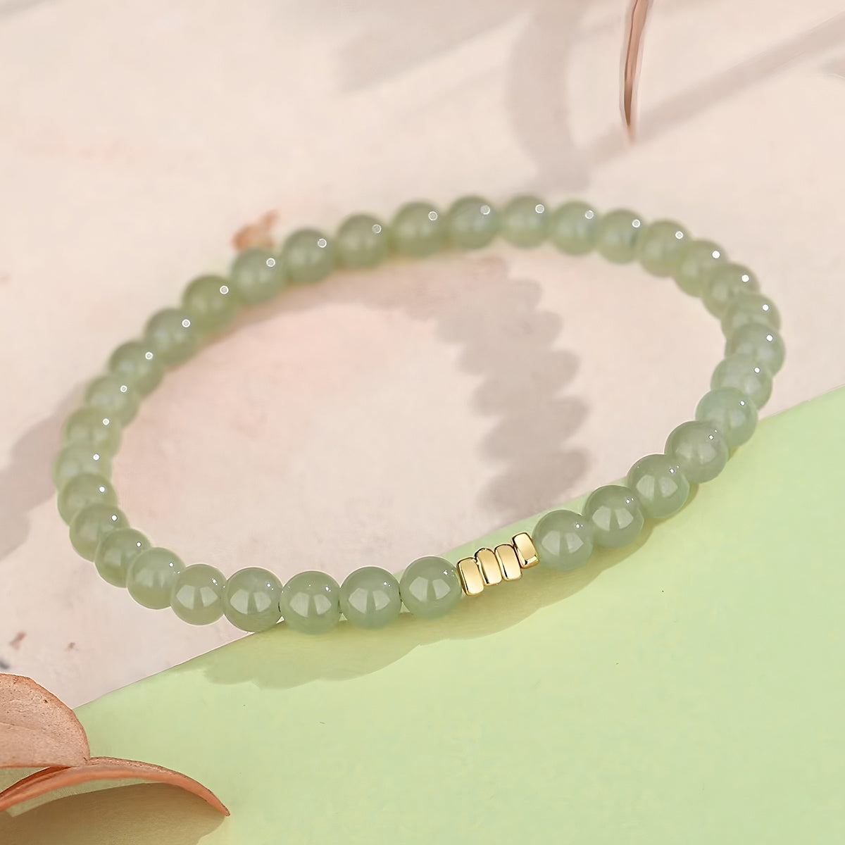 Natural Hetian Jade Broken Gold Classic Jade Bead Bracelet（Bead width 5mm）