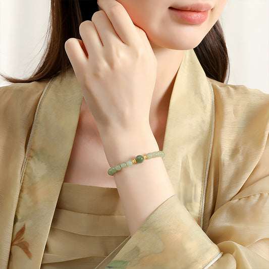 S925 Silver Natural Hetian Jade Classic Jade Beaded Bracelet（Bead width 6mm）