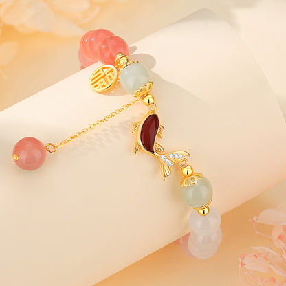 Natural Gradient Vermicelli Agate Fish Jade Bracelet（Bead width 8mm）