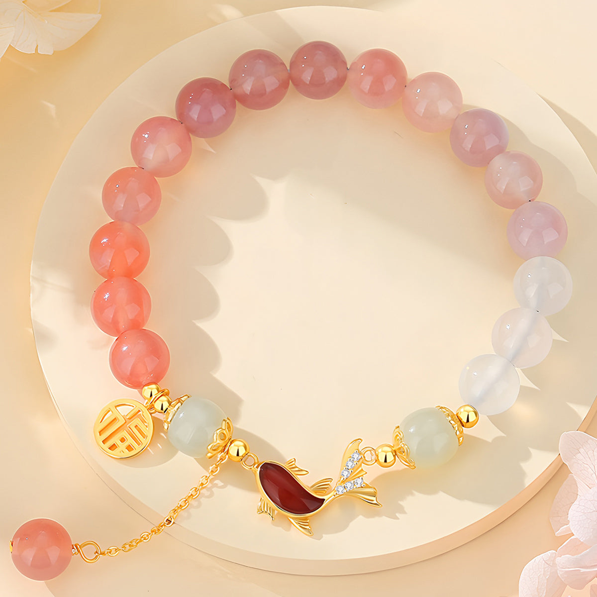 Natural Gradient Vermicelli Agate Fish Jade Bracelet（Bead width 8mm）