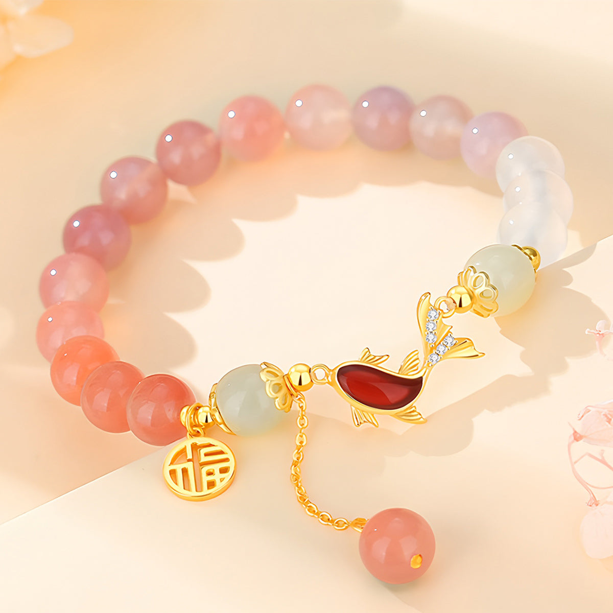 Natural Gradient Vermicelli Agate Fish Jade Bracelet（Bead width 8mm）