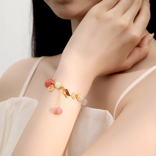 Natural Gradient Vermicelli Agate Fish Jade Bracelet（Bead width 8mm）
