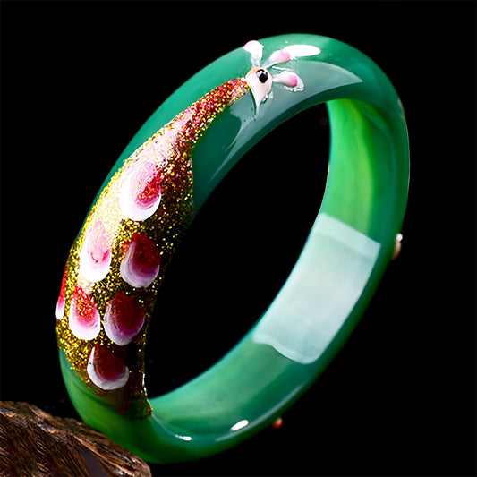 Natural Nephrite Carved Green Jade Bracelet