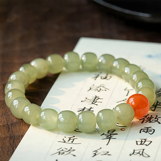 Natural Red Jade and Green Jade Beaded Bracelet