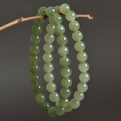 Natural Hetian Jade High Transparency Green Jade Bead Bracelet