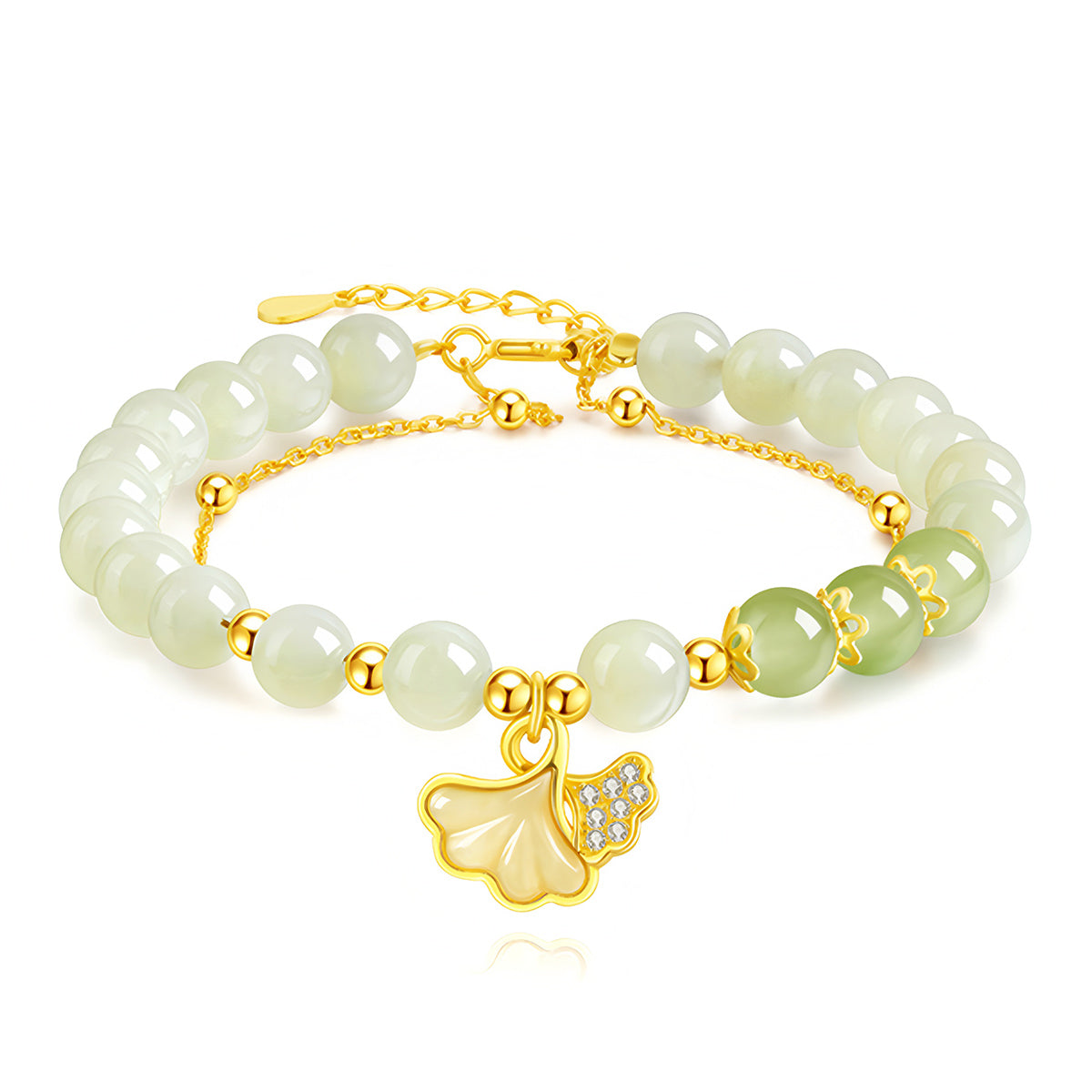 S925 Silver Natural Hetian Jade Apricot Leaf Double Bracelet