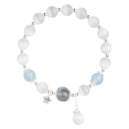 S925 Silver Sapphire Good Luck Jade Beaded Bracelet（elastic cord）