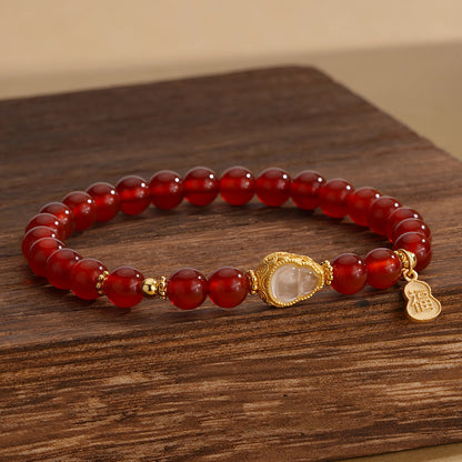 Natural Red Agate White Gourd Jade Beaded Bracelet（Bead width 6.5mm）