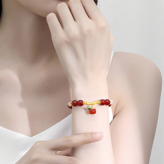 S925 Silver Red Agate Ruyi Bamboo Jade Beaded Bracelet（elastic cord）