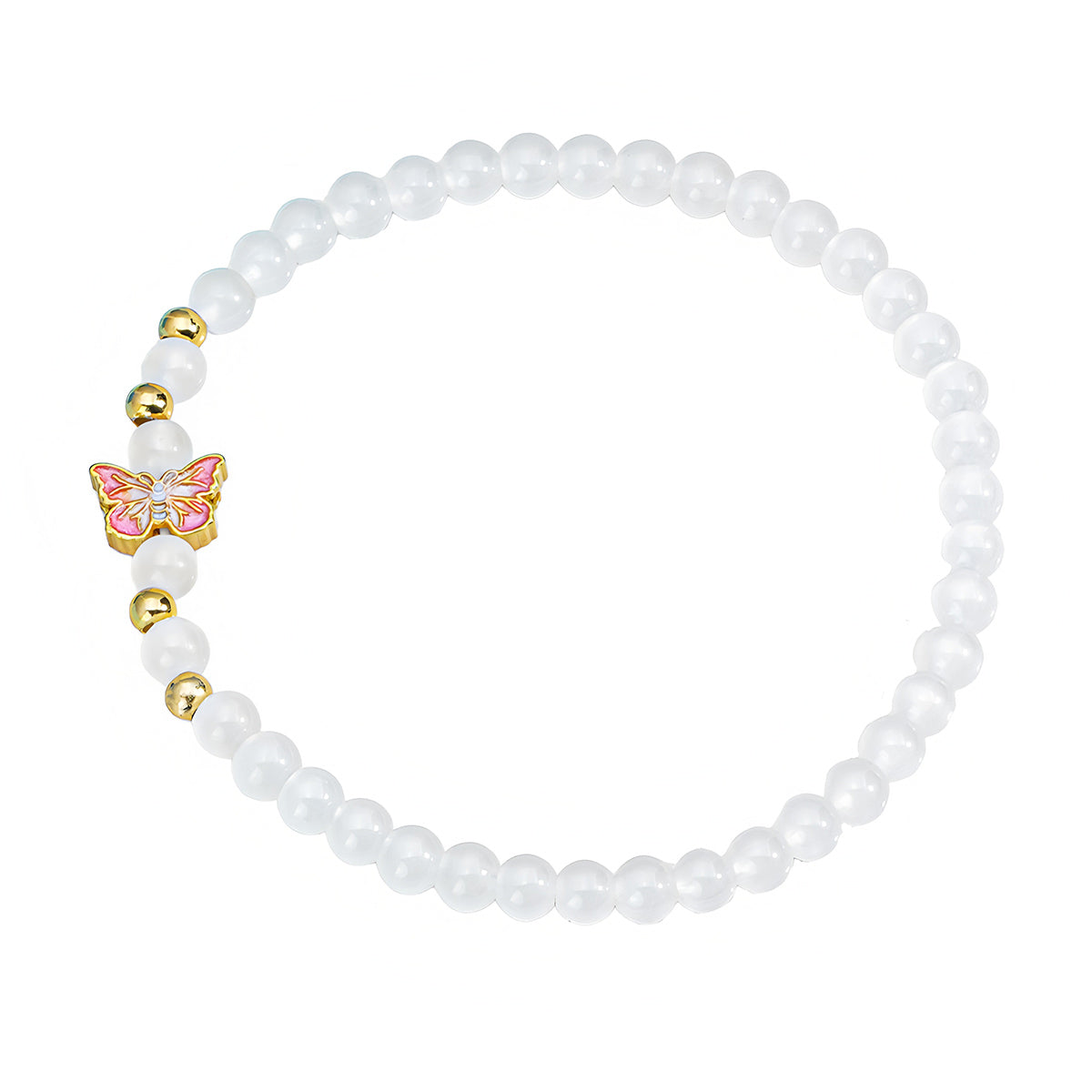 Elegant Butterfly White Jade Beaded Bracelet（Bead width 4.3mm）