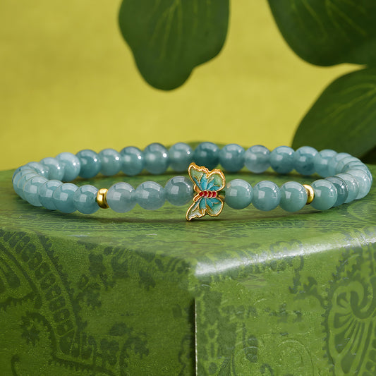 Natural Blue Water Jadeite Butterfly Jade Beaded Bracelet（Bead width 4.8mm）