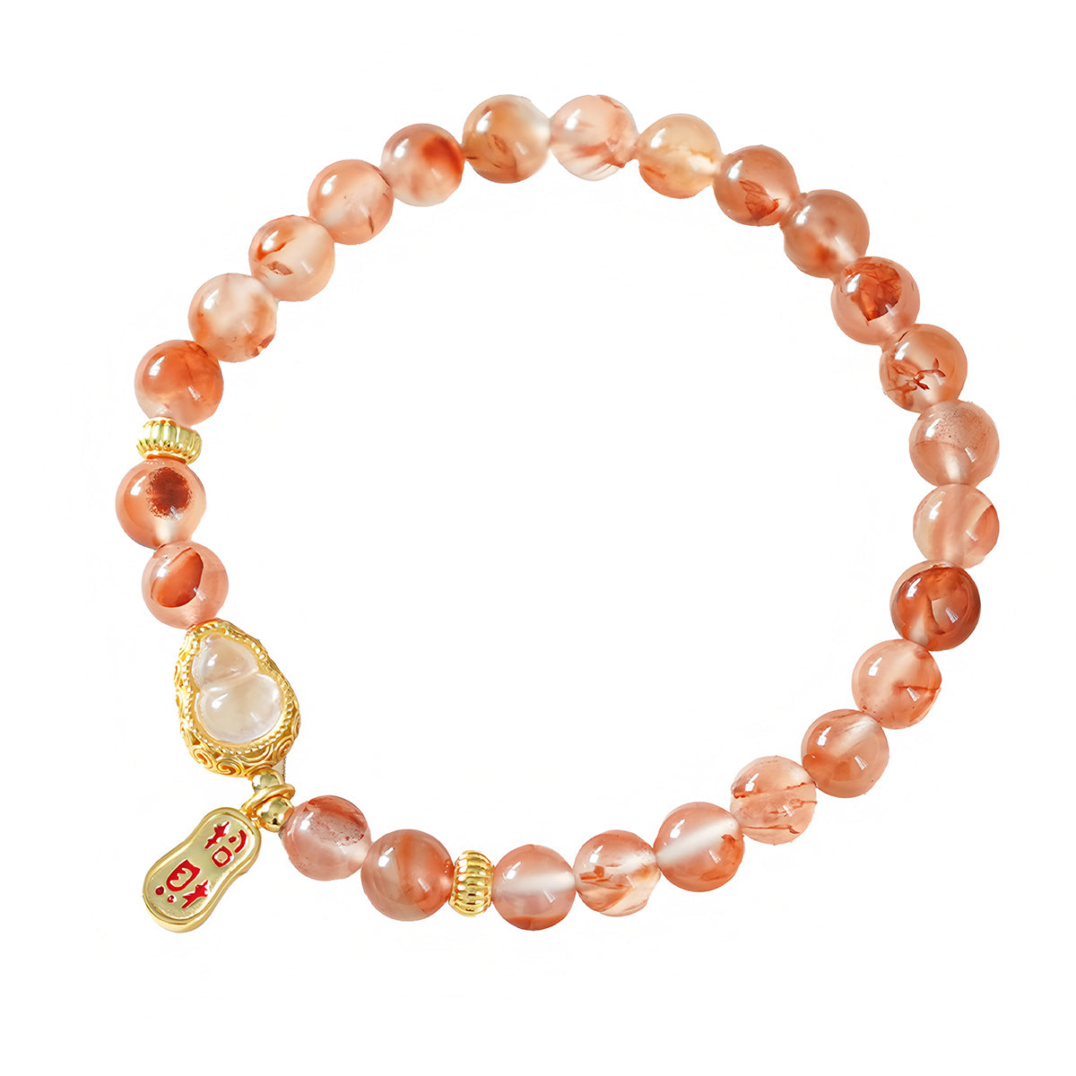 Natural Floating Flower Agate Gourd Jade Beaded Bracelet（Bead width 6mm）