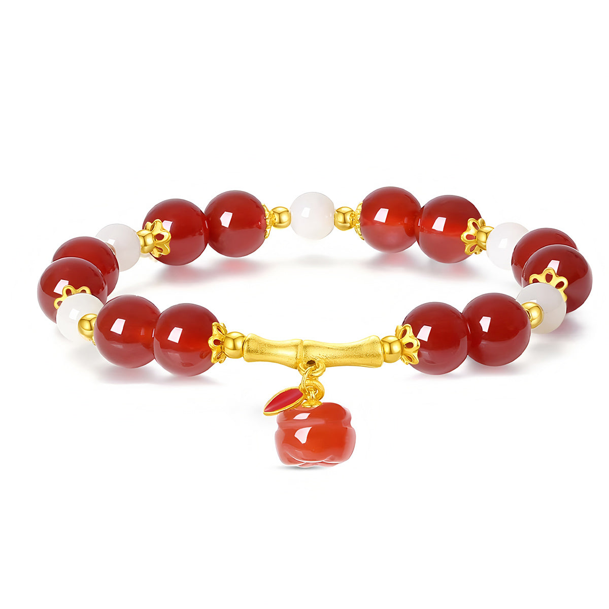 S925 Silver Red Agate Ruyi Bamboo Jade Beaded Bracelet（elastic cord）