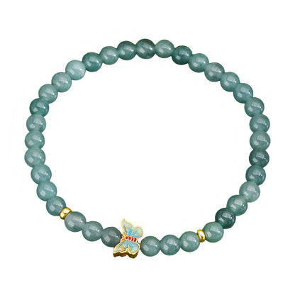 Natural Blue Water Jadeite Butterfly Jade Beaded Bracelet（Bead width 4.8mm）