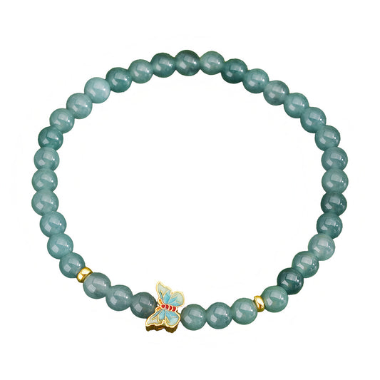 Natural Blue Water Jadeite Butterfly Jade Beaded Bracelet（Bead width 4.8mm）