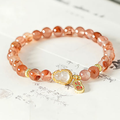 Natural Floating Flower Agate Gourd Jade Beaded Bracelet（Bead width 6mm）