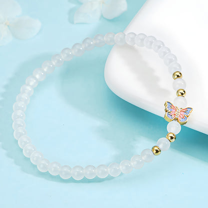 Elegant Butterfly White Jade Beaded Bracelet（Bead width 4.3mm）