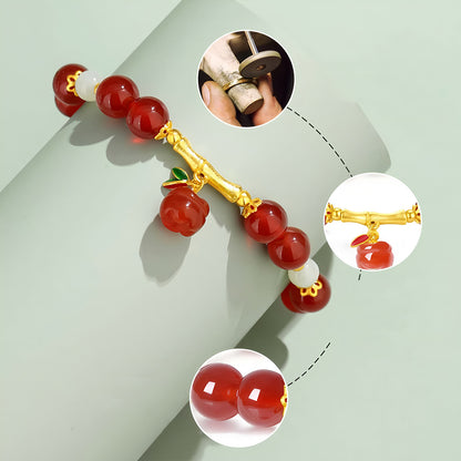 S925 Silver Red Agate Ruyi Bamboo Jade Beaded Bracelet（elastic cord）