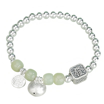 S925 Silver Lucky Bag Design Jade Beaded Bracelet