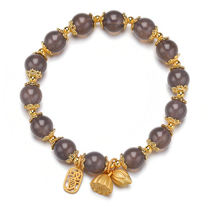 Natural Lime Agate Ruyi Jade Beaded Bracelet（Bead width 8mm）