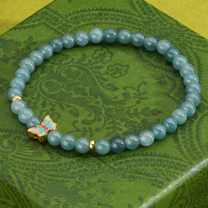 Natural Blue Water Jadeite Butterfly Jade Beaded Bracelet（Bead width 4.8mm）