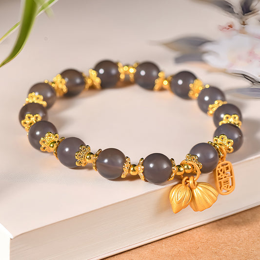 Natural Lime Agate Ruyi Jade Beaded Bracelet（Bead width 8mm）