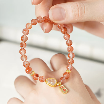 Natural Floating Flower Agate Gourd Jade Beaded Bracelet（Bead width 6mm）