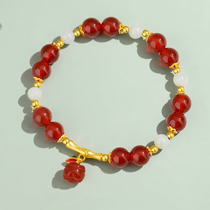 S925 Silver Red Agate Ruyi Bamboo Jade Beaded Bracelet（elastic cord）