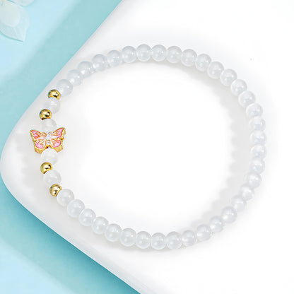 Elegant Butterfly White Jade Beaded Bracelet（Bead width 4.3mm）