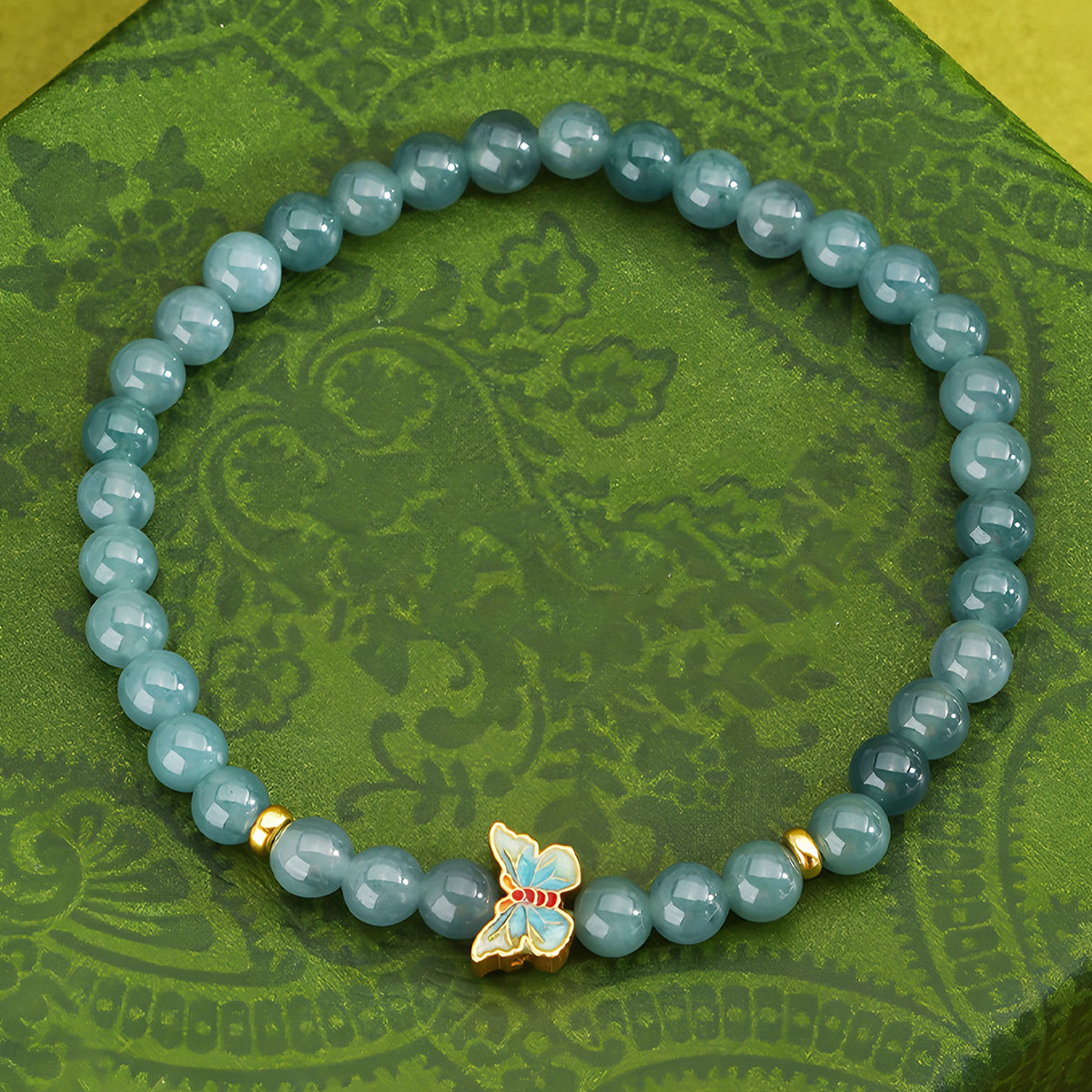 Natural Blue Water Jadeite Butterfly Jade Beaded Bracelet（Bead width 4.8mm）