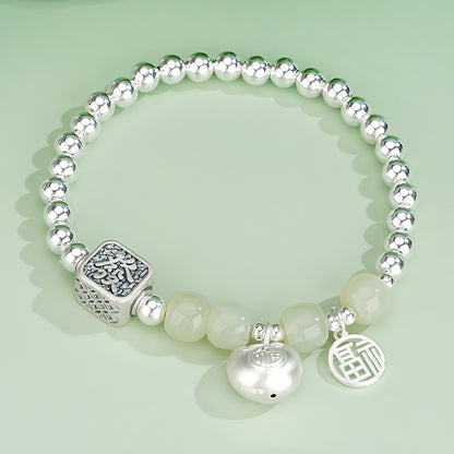 S925 Silver Lucky Bag Design Jade Beaded Bracelet