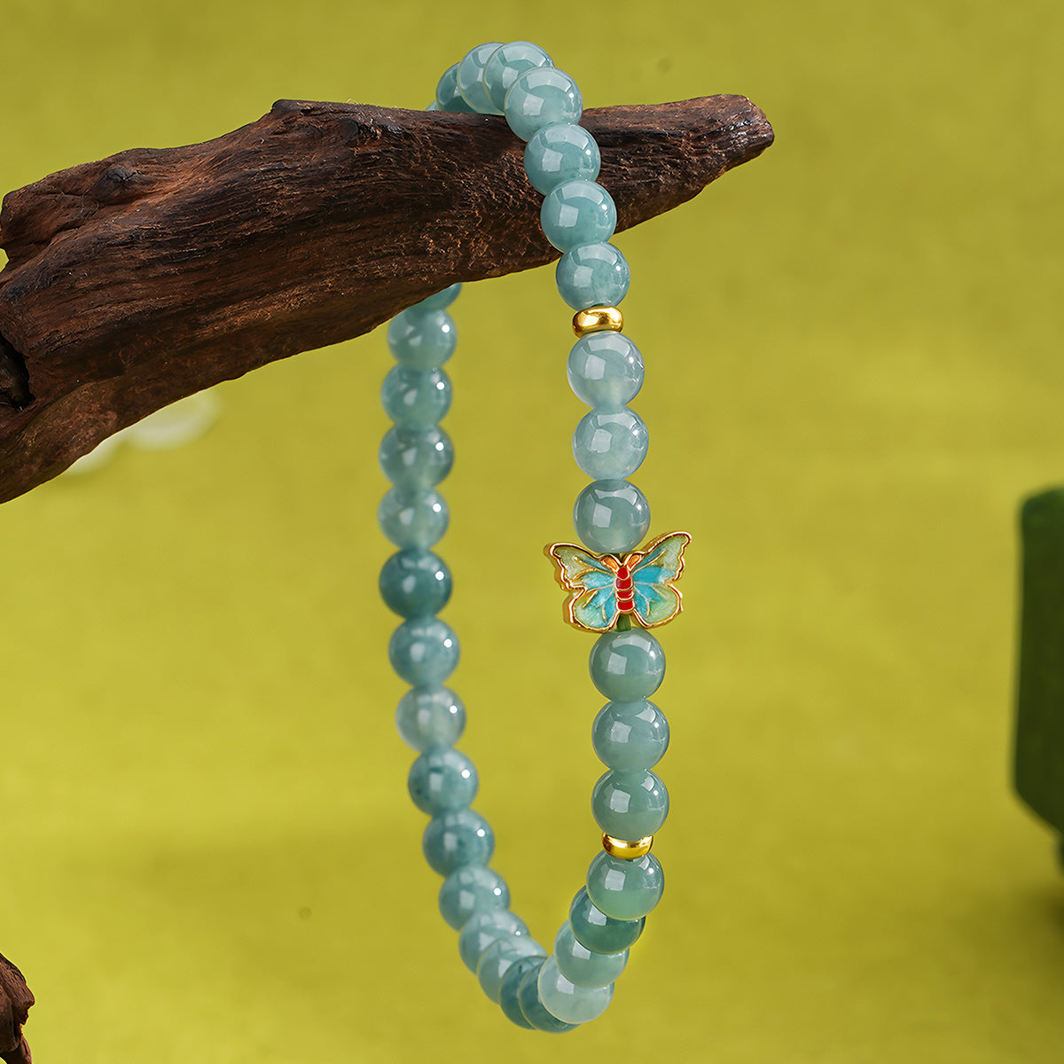 Natural Blue Water Jadeite Butterfly Jade Beaded Bracelet（Bead width 4.8mm）