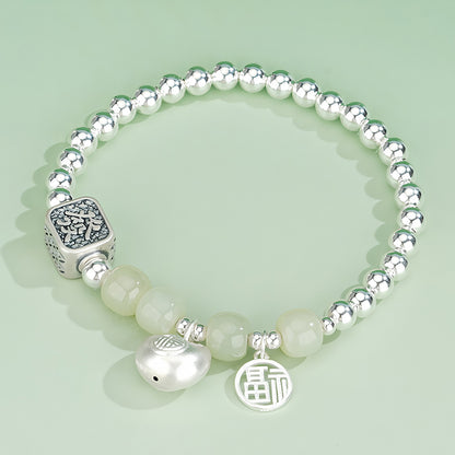 S925 Silver Lucky Bag Design Jade Beaded Bracelet