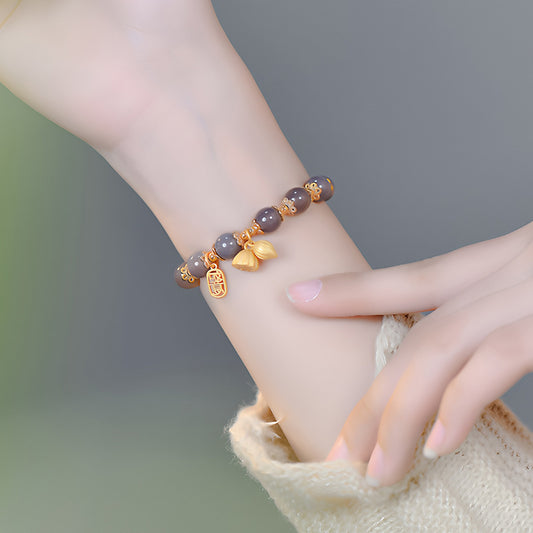 Natural Lime Agate Ruyi Jade Beaded Bracelet（Bead width 8mm）