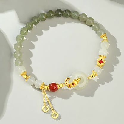 S925 Silver Hetian Jade Peace Buckle Jade Bracelet（elastic cord）