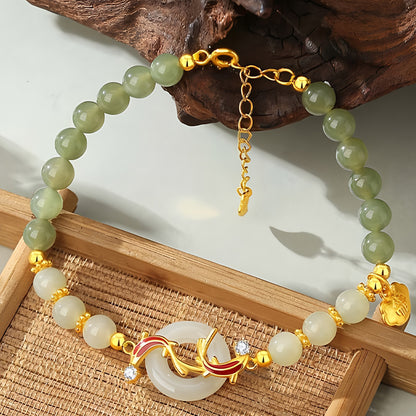 S925 Silver Hetian Jade Koi Peace Bracelet（16cm+3.5cm）