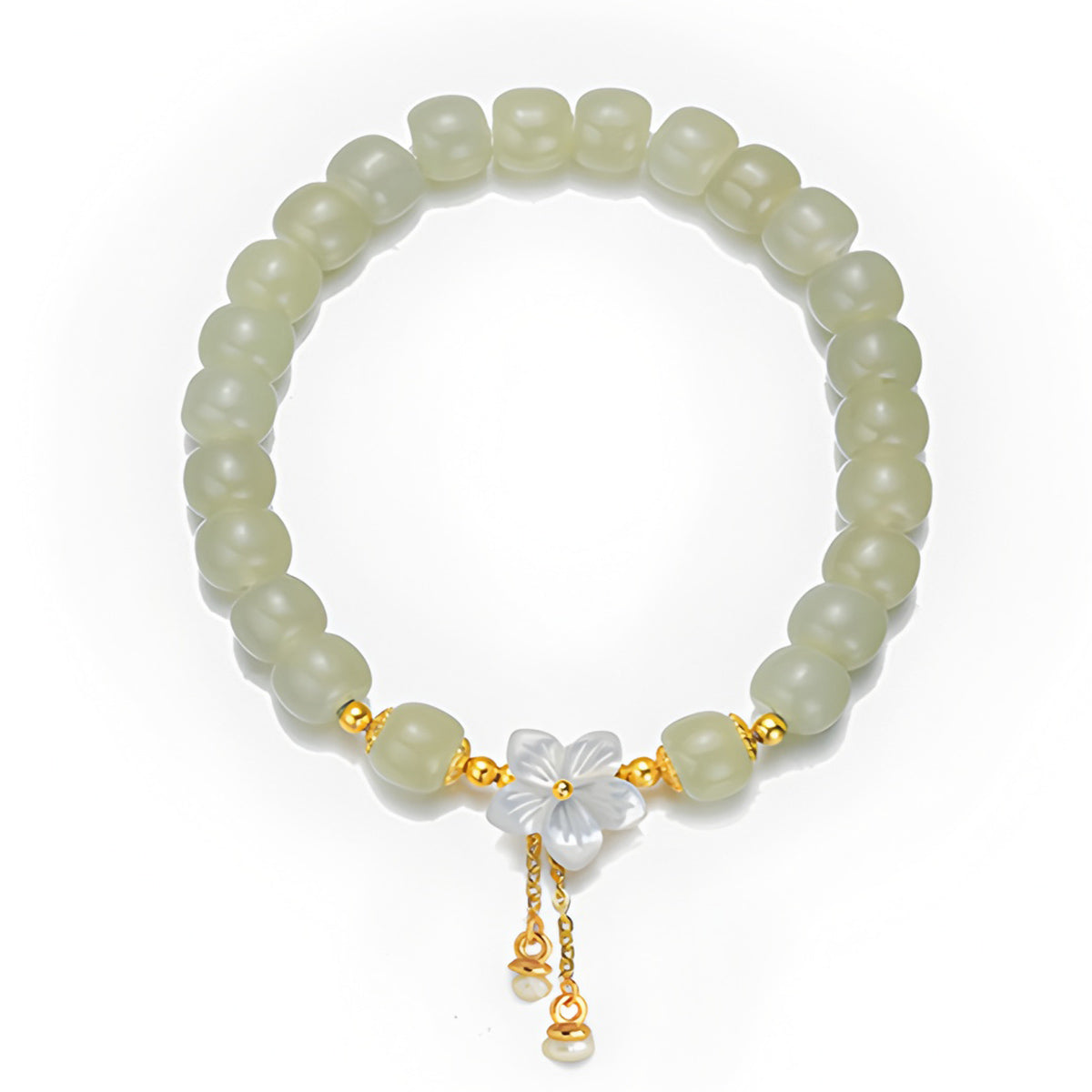 Natural Jade Flower Light Green Jade Bead Bracelet（Bead width 8mm）