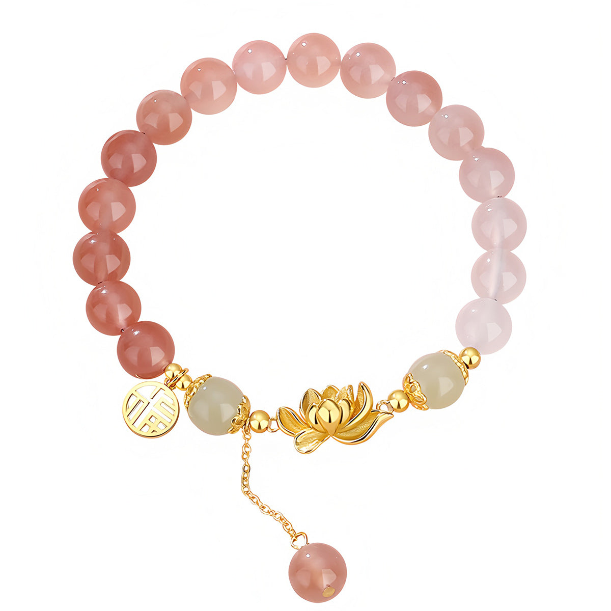 S925 Silver Gradient Pink Lotus Jade Bracelet（Bead width 8mm）