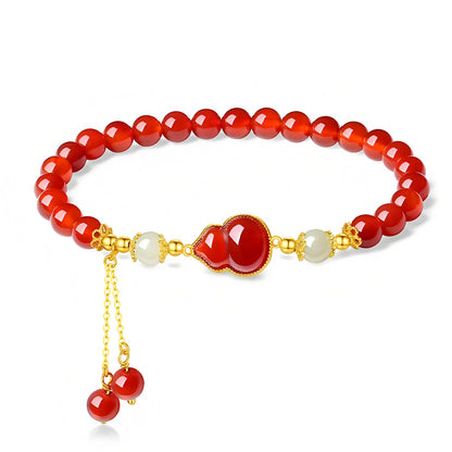 S925 Silver Red Agate Gourd Red Jade Beaded Bracelet（elastic cord）