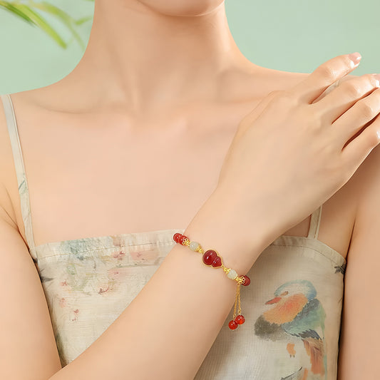 S925 Silver Red Agate Gourd Red Jade Beaded Bracelet（elastic cord）