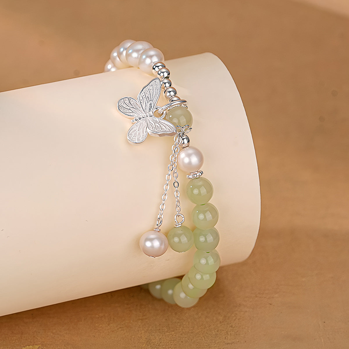 New Chinese style Hetian jade pearl butterfly jade bracelet（Bead width 6mm）