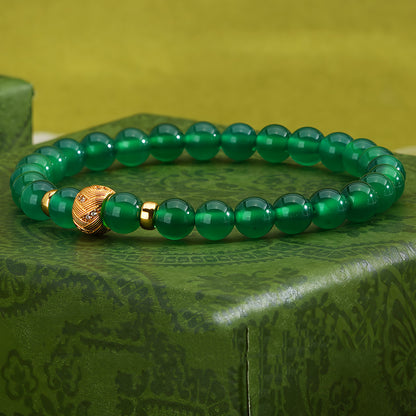 Retro simple dark green jade beaded bracelet（Bead width 6mm）