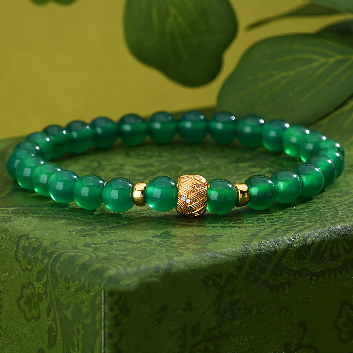 Retro simple dark green jade beaded bracelet（Bead width 6mm）