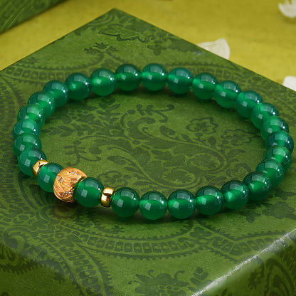 Retro simple dark green jade beaded bracelet（Bead width 6mm）