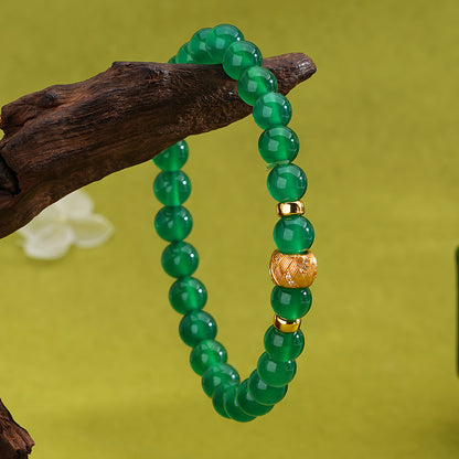 Retro simple dark green jade beaded bracelet（Bead width 6mm）