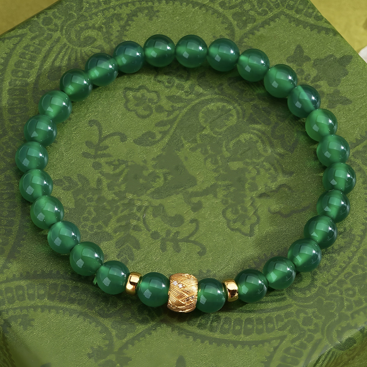 Retro simple dark green jade beaded bracelet（Bead width 6mm）