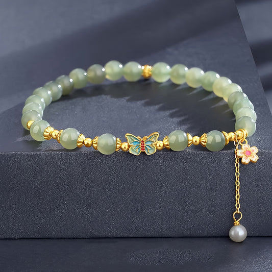 S925 silver Hetian jade butterfly jade bracelet（elastic cord）