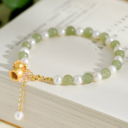 S925 silver and Hetian jade pearl lily of the valley jade bracelet（16cm+4cm）