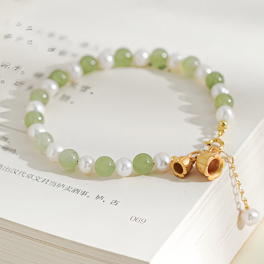 S925 silver and Hetian jade pearl lily of the valley jade bracelet（16cm+4cm）